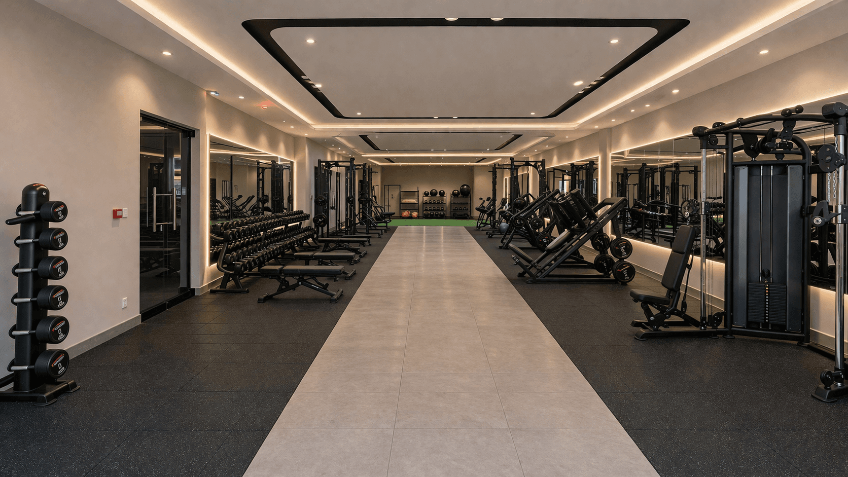 Enteyoes Gym — main training floor with free weights and machines